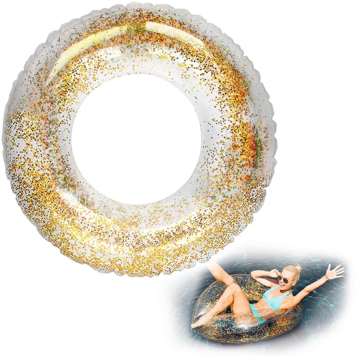 Solidchoice - Glitter Zwemband voor Volwassenen - Doorzichtige Opblaasbare Zwemband voor de Zomer
