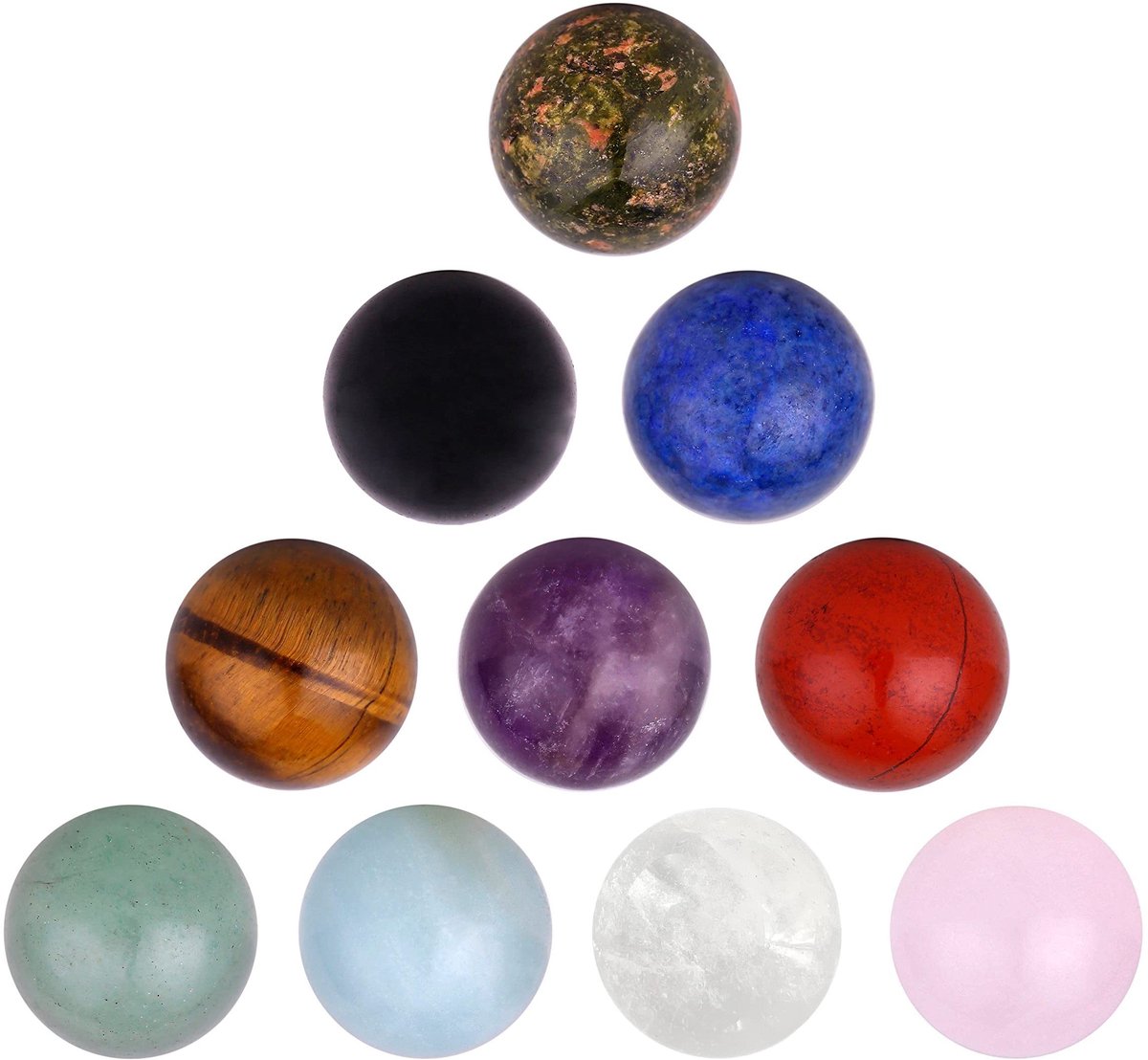 Solidchoice - Set van 10 Chakra Bollen, Edelstenen in Fluwelen Zakje