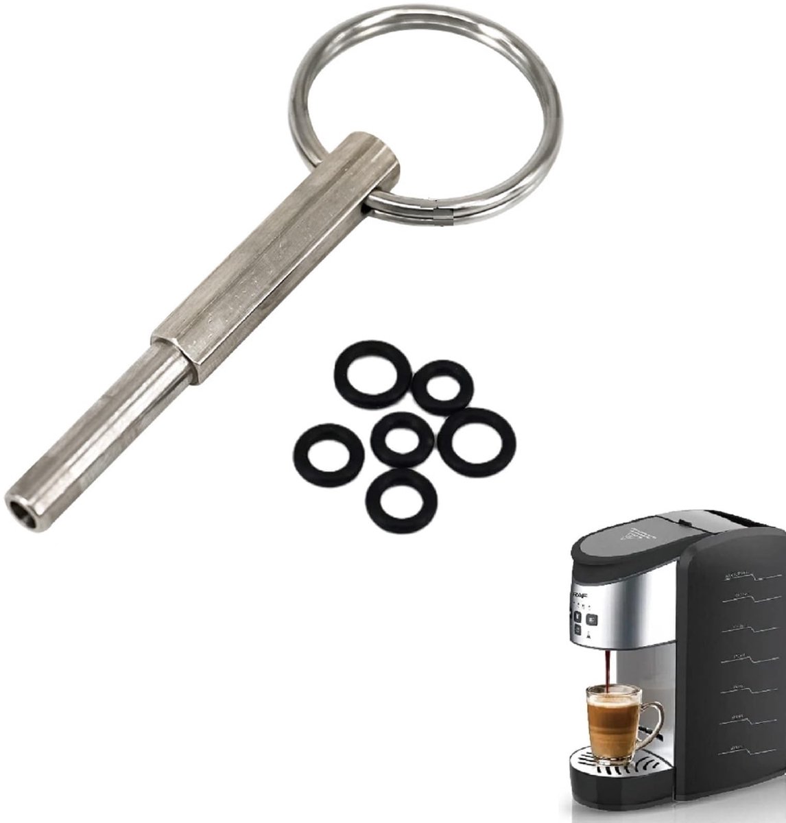 Solidchoice - Oval Cup Wrench met Sleutelhanger en 6 Rubber Ringen voor Koffiemachines