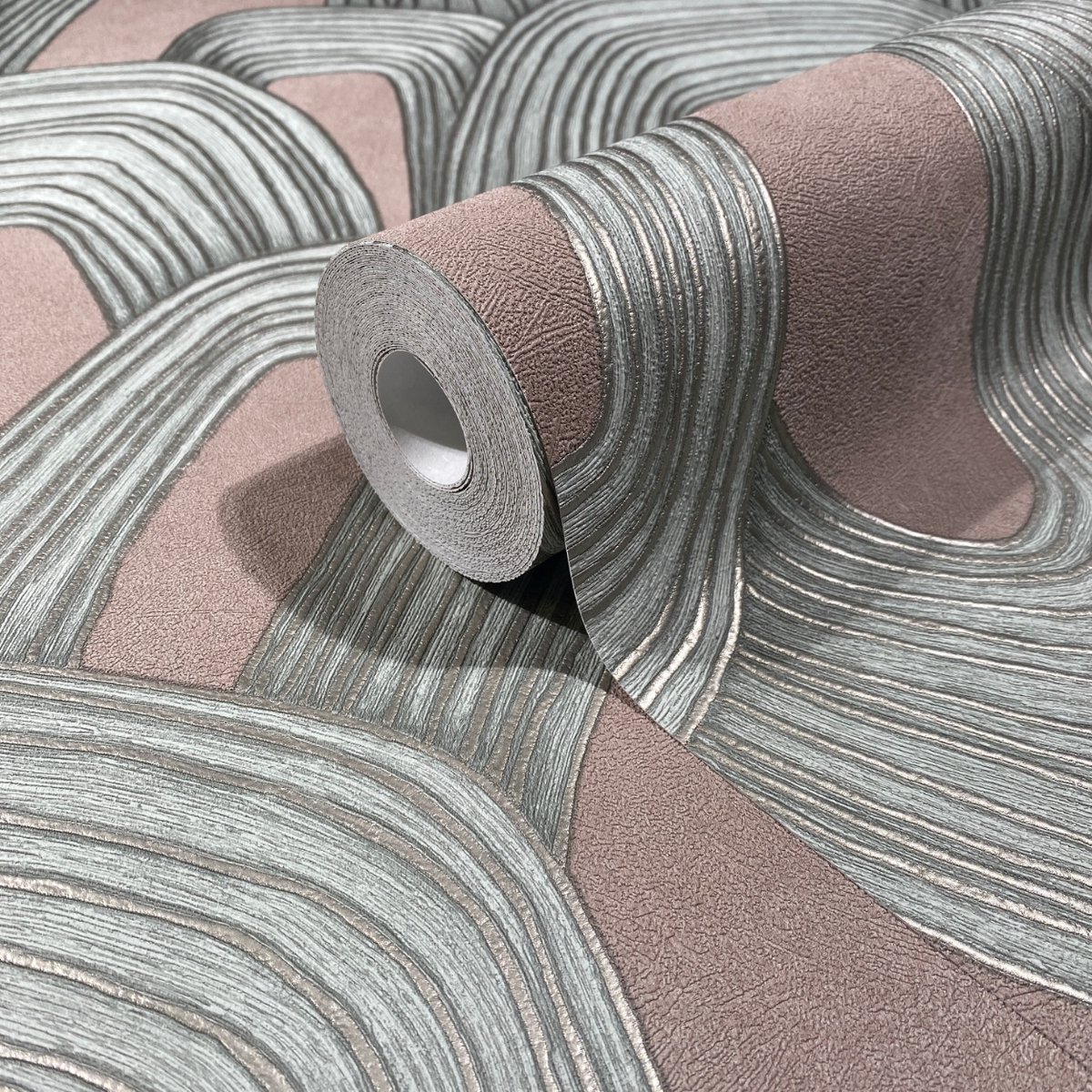 Behang - Organische Bogen – Structuur - Oud Roze Zilver - Hotel Chique - Vliesbehang - Woonkamer Slaapkamer - 0,53 x 10,05 M - Whisper