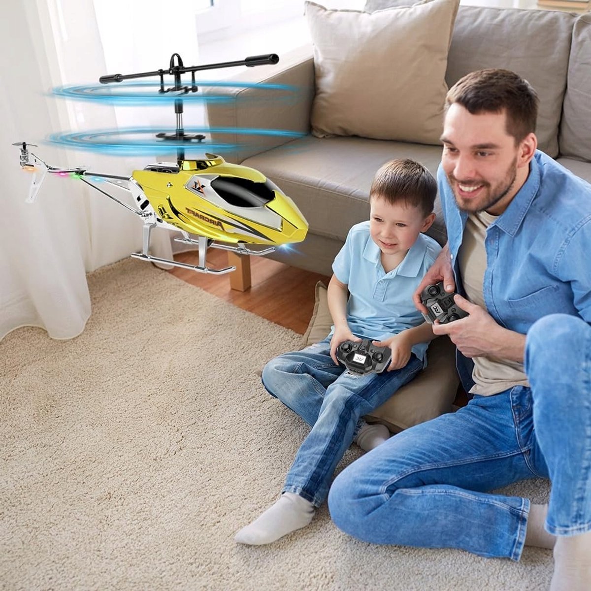 RC Vliegtuig - RC Helikopter - Afstandsbediening Helikopter Speelgoed - Binnen Mini Drone - met 3.5 Kanaal - 2,4GHz - 1 Druk Opstijgen & Hoogte Houden - LED Licht - Voor Beginners en Kinderen - Goud — cadeau in Spellen & Speelgoed - foto 3