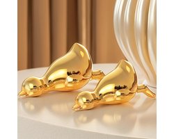 2 stuks Mini Gouden Eend Standbeeld - Moderne Keramische Eend Beeldjes voor Home Decor Item - Gouden Accent Decor - Grappige Dieren Sculpturen en Standbeelden - Knick Knacks voor Plank Decor