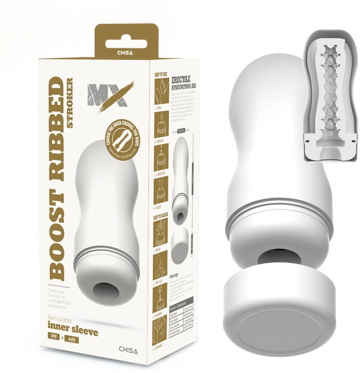 Chisa - Boost Ribbed - Stroker Masturbator - Wit
