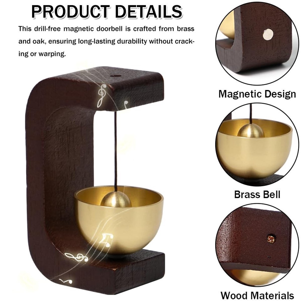 Solidchoice - 2 x Zelfklevende Houten Deurbel voor Winkel, Café en Huisdecoratie