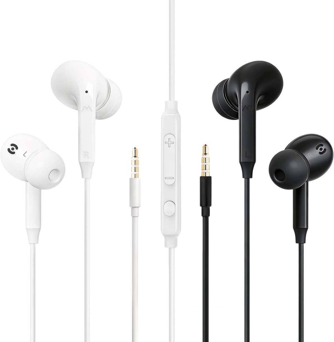 Solidchoice - 2 Stuks In-ear Oordopjes met Microfoon en Volumeregelaar - 3,5 mm Jack