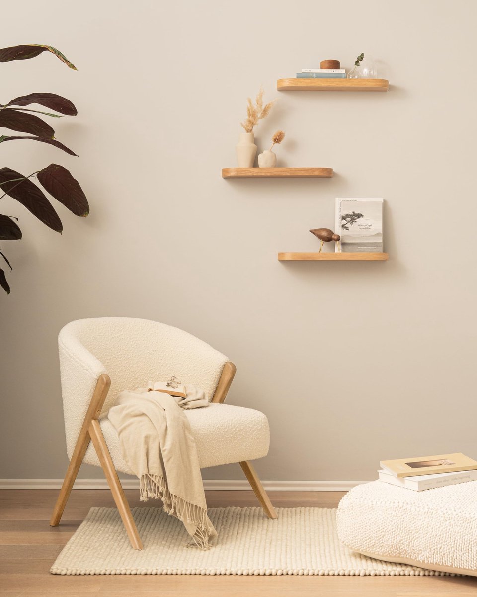 Set van 3 Zwevende Wandplanken - KAZAI Toke Wandrek met Echt Houtfineer - Decoratieve Opbergplanken voor Badkamer, Woonkamer, Keuken en Slaapkamer - Moderne Wanddecoratie en Ruimtebesparende Opbergruimte - Eiken