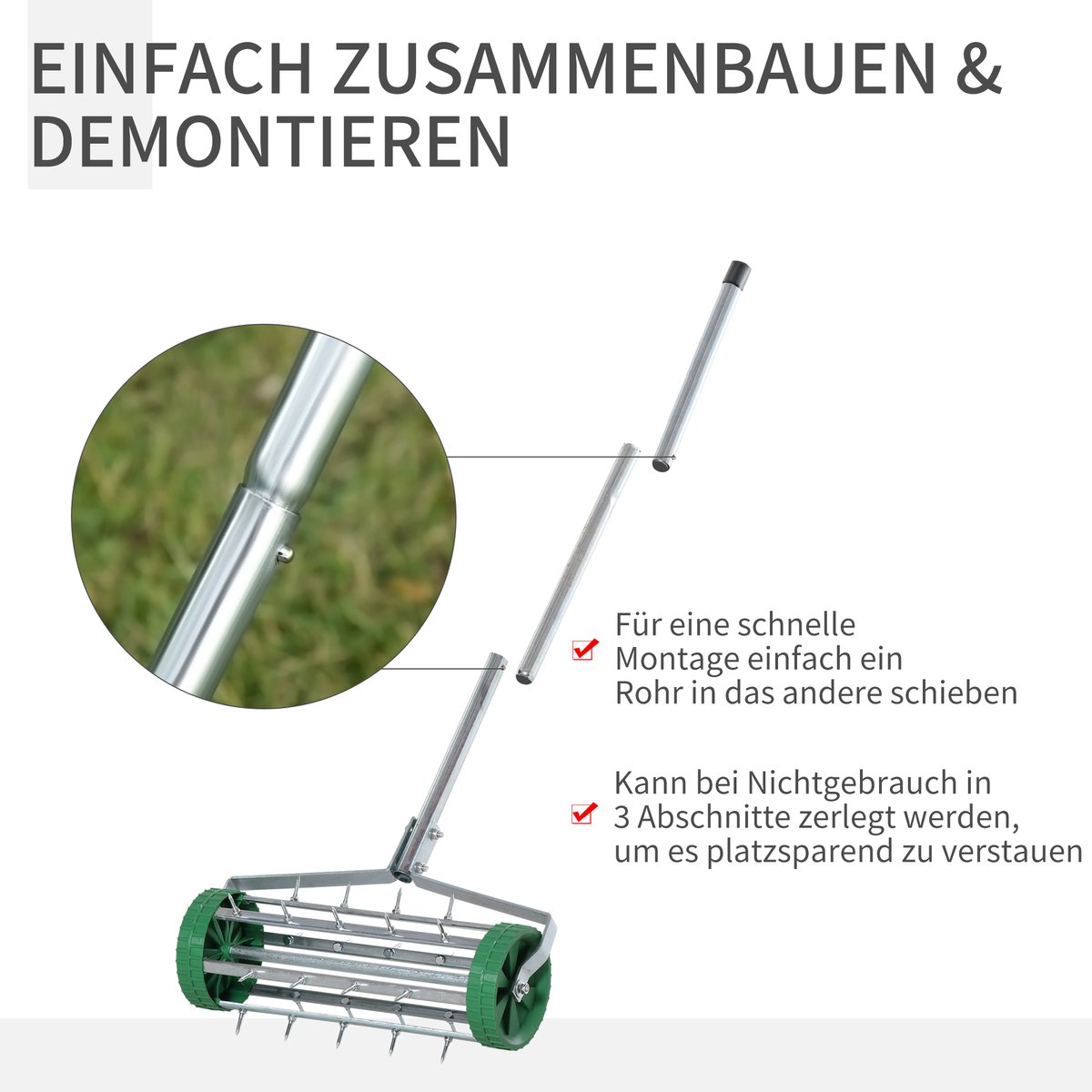 Gazonbeluchter - 43 - 5 cm breed - handmatig - met opbergbak - tuingereedschap - grondboor - bodembeluchting - gazonverzorging voor tuinen en verdichte grond.