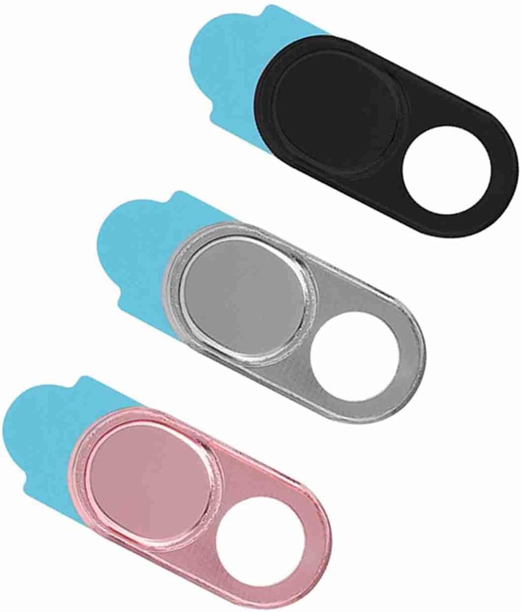 3 Stuks Metalen Lensdop Camera Privacy Sticker voor Smartphone Tablet - Webcam Cover Slide Dunne 0,7 Mm Zwarte Laptop Beschermsticker (Zilver zwart roze gemengde kleur)