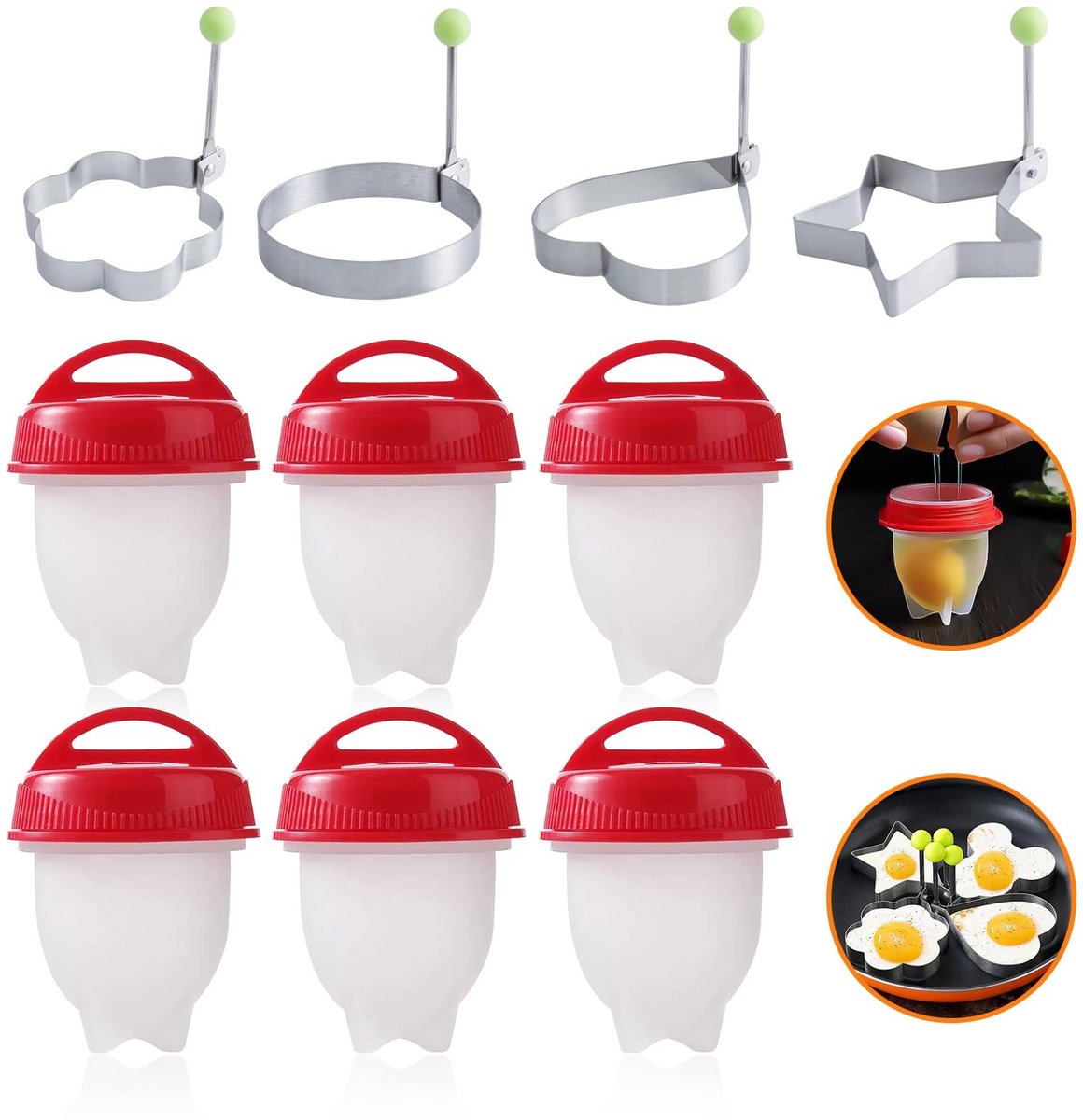Solidchoice - 6 Stuks Silicone Eieren Koker met RVS Eigringen