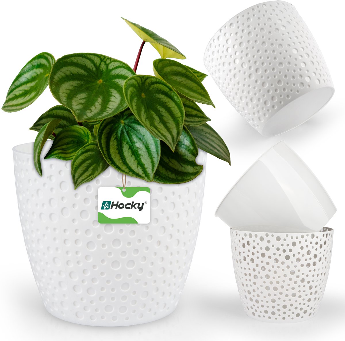 Decoratieve Witte Kunststof Bloempot Vera 19cm