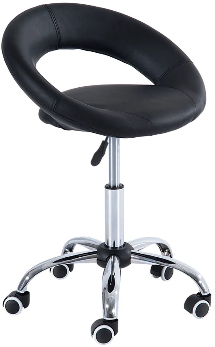 Zadelkruk op Wielen - Ergonomische Zadelstoel met Rugleuning - Kapperskruk - Tabouret - In Hoogte Verstelbaar - 360° Draaibaar - Kruk Stoel - Werkkruk - voor Kantoor, Salon, Massage, Spa - Zwart
