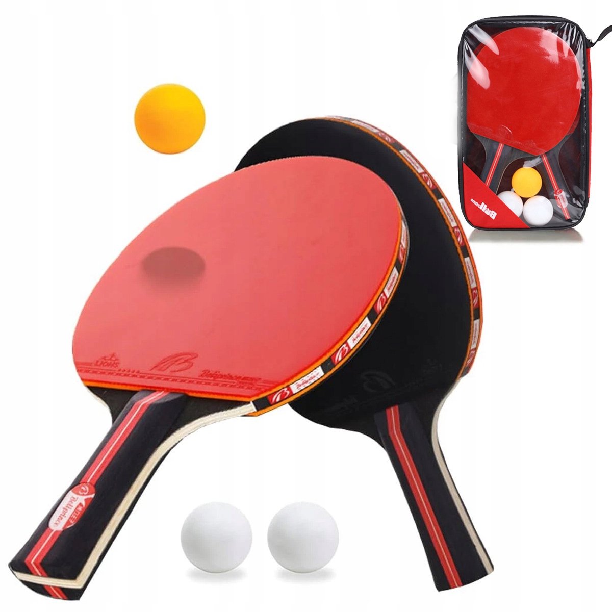 Pingpongtafeltennisset: 2 Batjes & 3 Ballen met Tas
