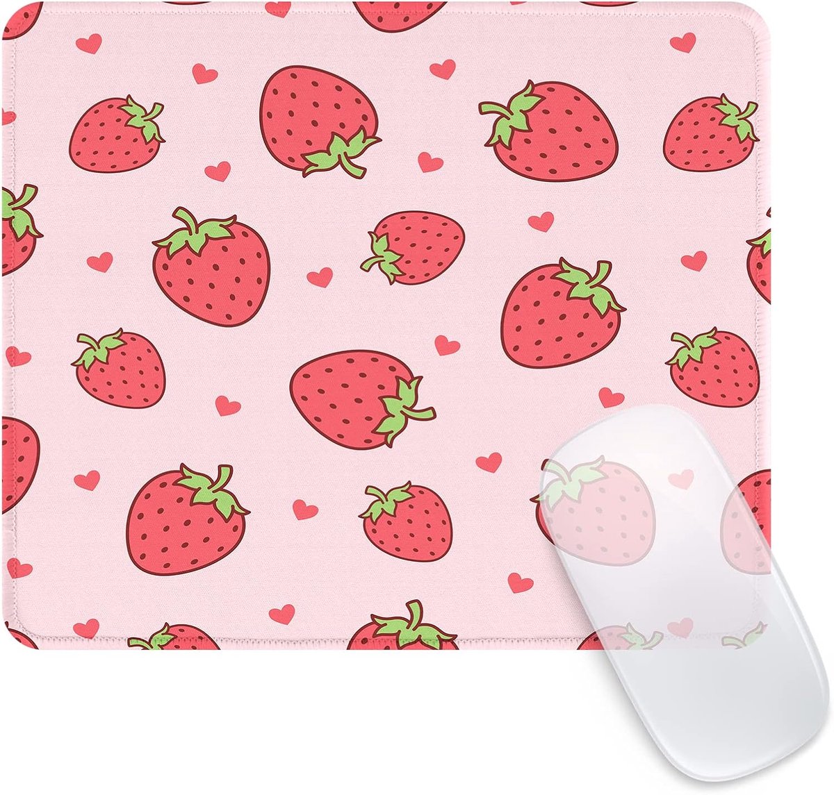 Vierkante grappige schattige roze muismat - kantoor thuis gepersonaliseerde muismat ontwerp - waterdichte muismat - antislip rubberen basis computer muismatten voor draadloze muis - mooie aardbei