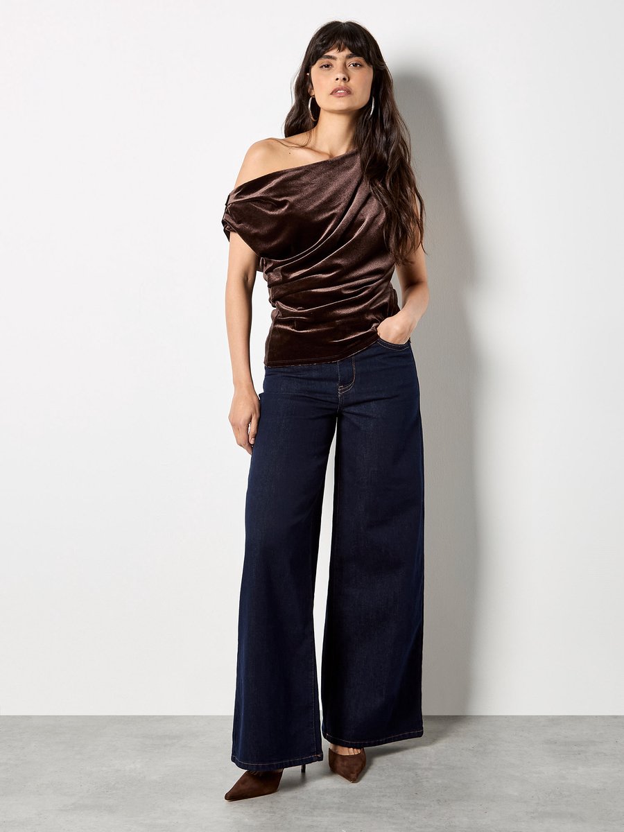 Asymmetrische fluwelen top met één schouder