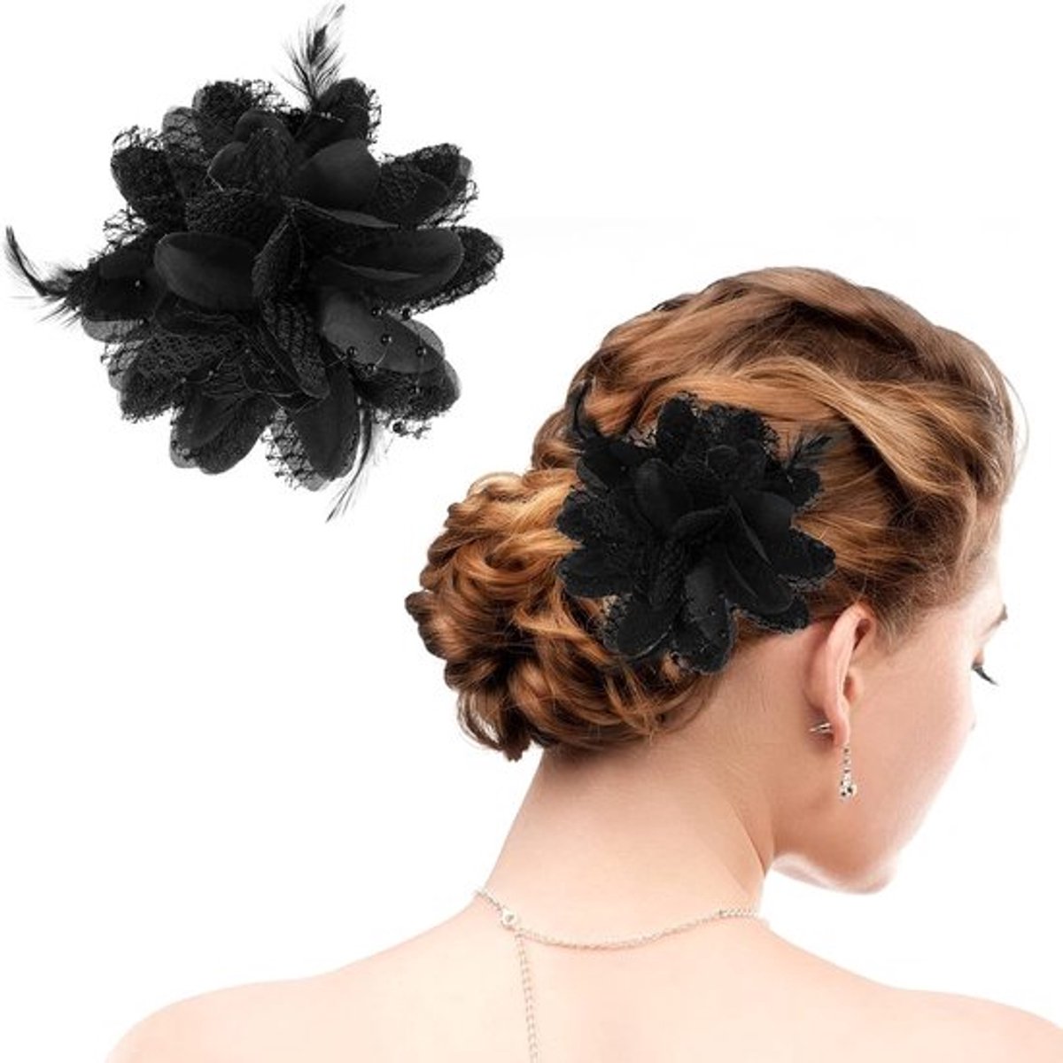 Zwarte Bloemen Haarspeld met Veertjes en Vlinders voor Bruiloft, Prom en Feestjes - Perfecte Accessoires voor Dames en Meisjes