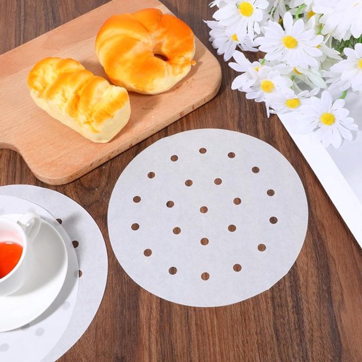 Ronde Stoompan van 20 cm met Bakpapier en Anti-aanbaklaag voor Airfryer en Stoompot