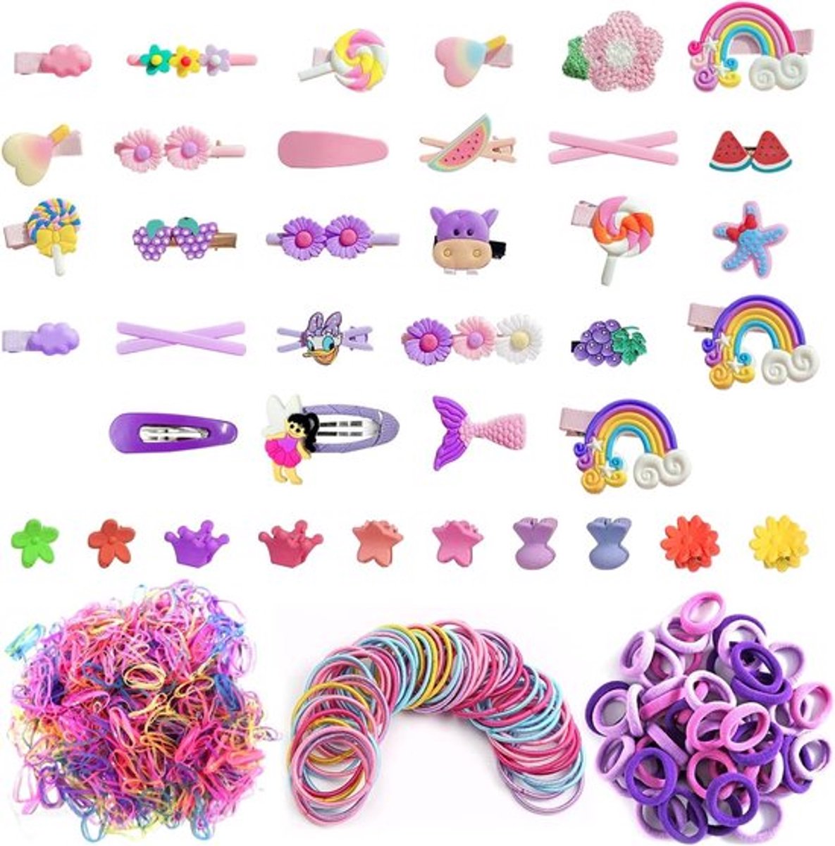 Complete Haaraccessoires Set voor Meisjes - 638 Stuks Met Elastische Haarbanden en Drukclips voor Kinderen