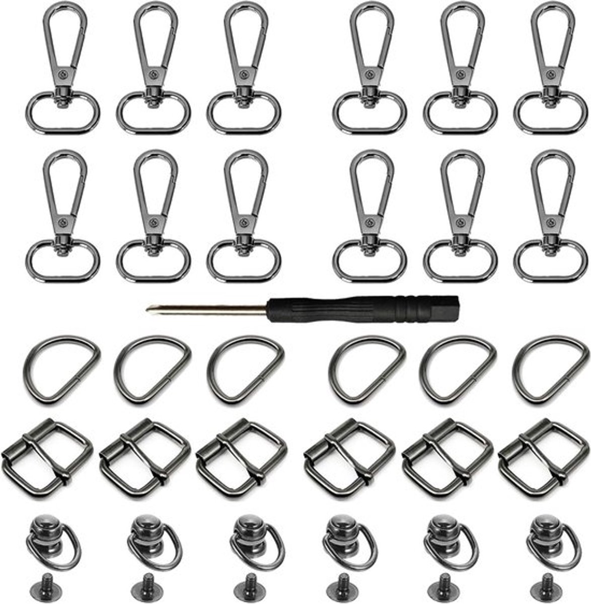 Complete Set van 30 Stuks voor Tas Maken met Sliding Buckles, D-Ringen, Rivets en Carabiners voor Creatieve Projecten