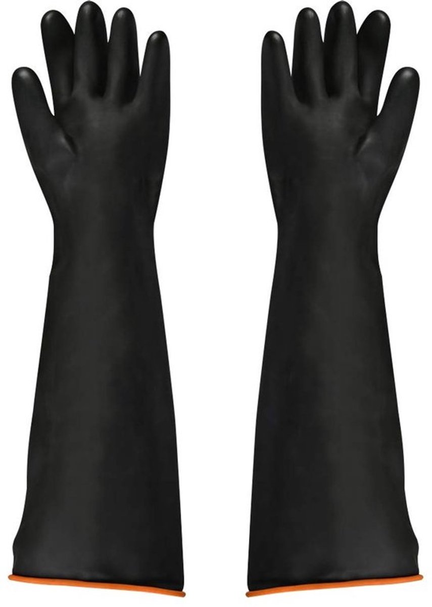 Chemisch Bestendige Latex Handschoenen voor Industrie, Zuur- en Alkali-bestendig, Lange Zwarte Beschermhandschoenen, 1 Paar