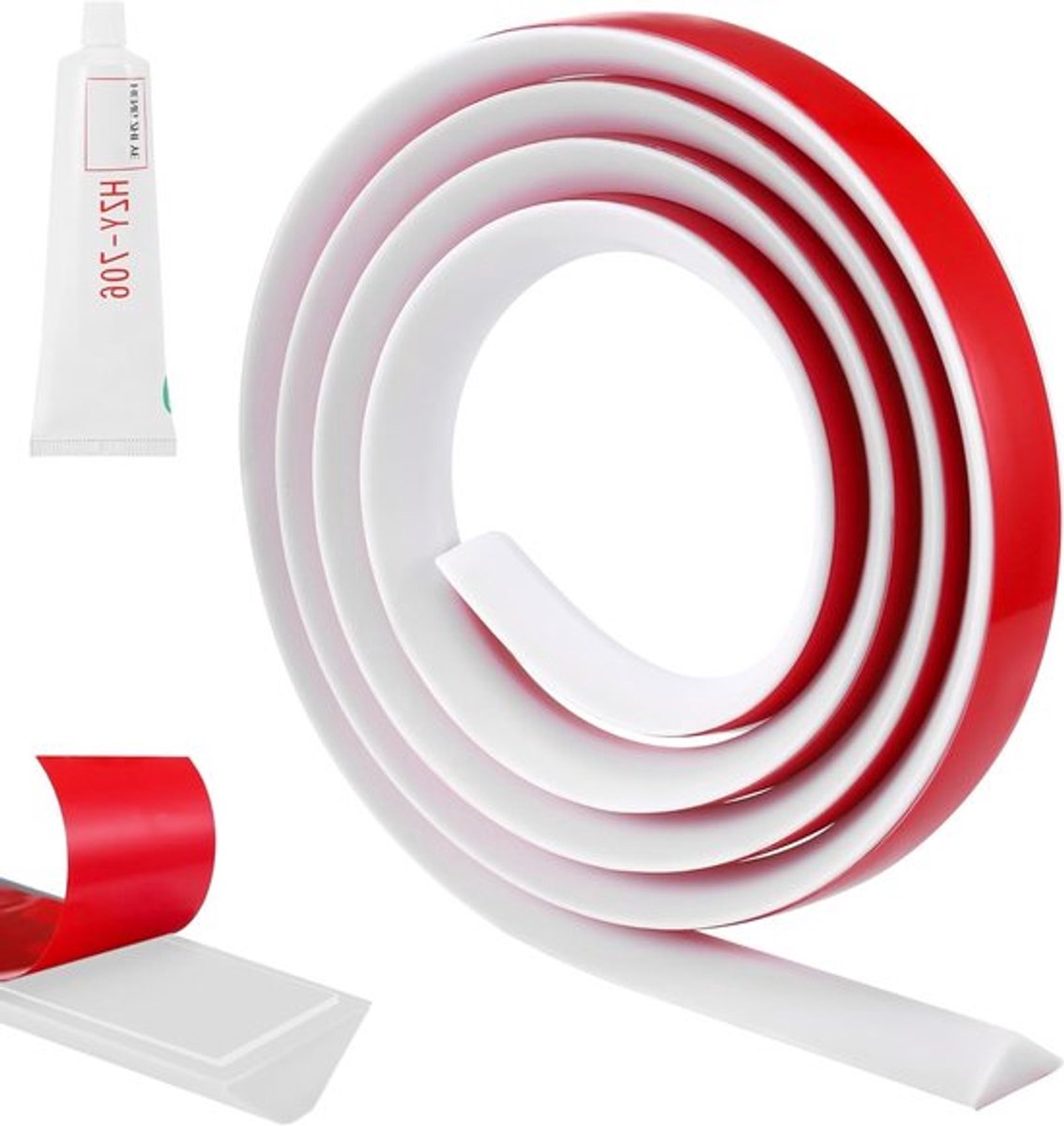 Zelfklevende 2m Douche Strip met Silicone Kit - Flexibele Waterdichting voor Douche, Douche Seal Strip voor Douchebak en Vloer, Water Barrier voor Badkamer