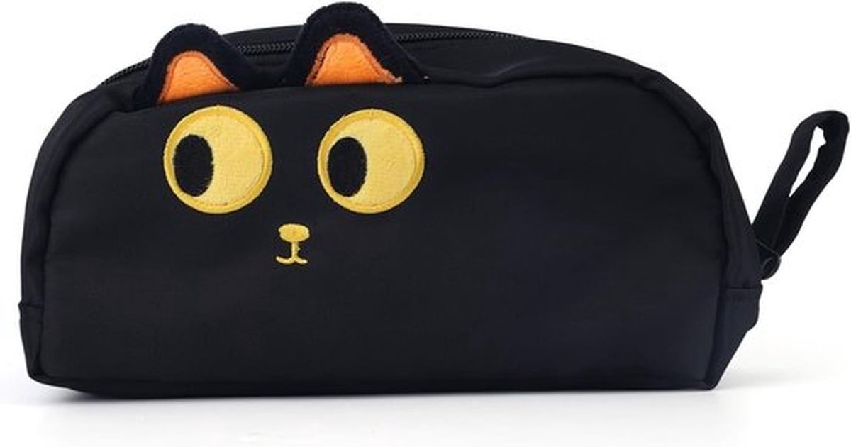 Grote Zwarte Kat Pennenzak met Soepele Rits - 3D Kat Organizer voor Thuis, Kantoor en Schoolbenodigdheden