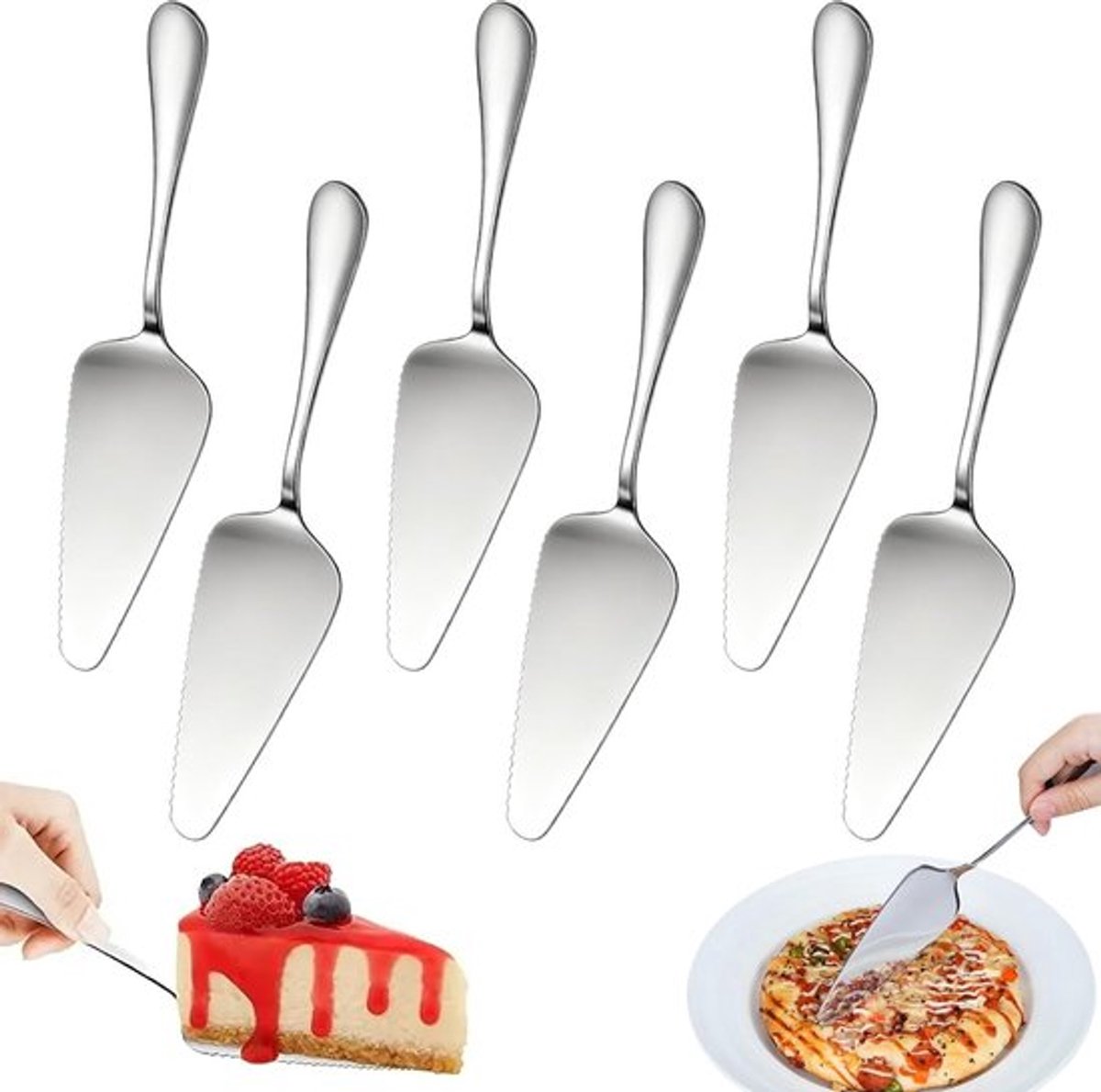 Complete 6-delige Taartserveerset van RVS, met Taartmes, Serveerlepel en Fijn Getande Rand, Vaatwasserbestendig, Ideaal voor Feesten, Bruiloften en Restaurants