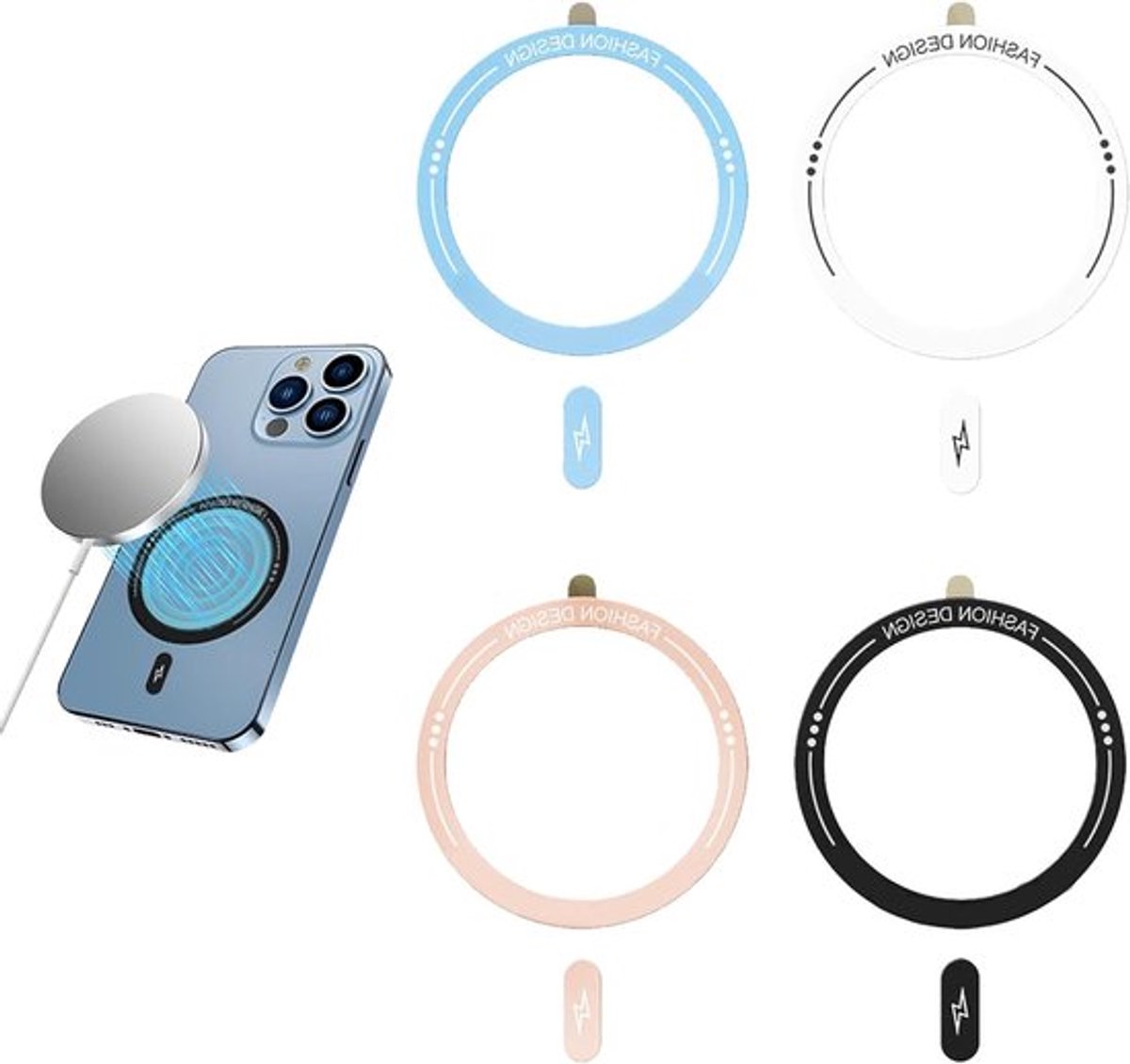 Set van 4 Universele Metalen Ringen voor Draadloos Magnetisch Opladen, Compatibel met iPhone en Galaxy S Series, Ideaal voor Snelladen en Bescherming