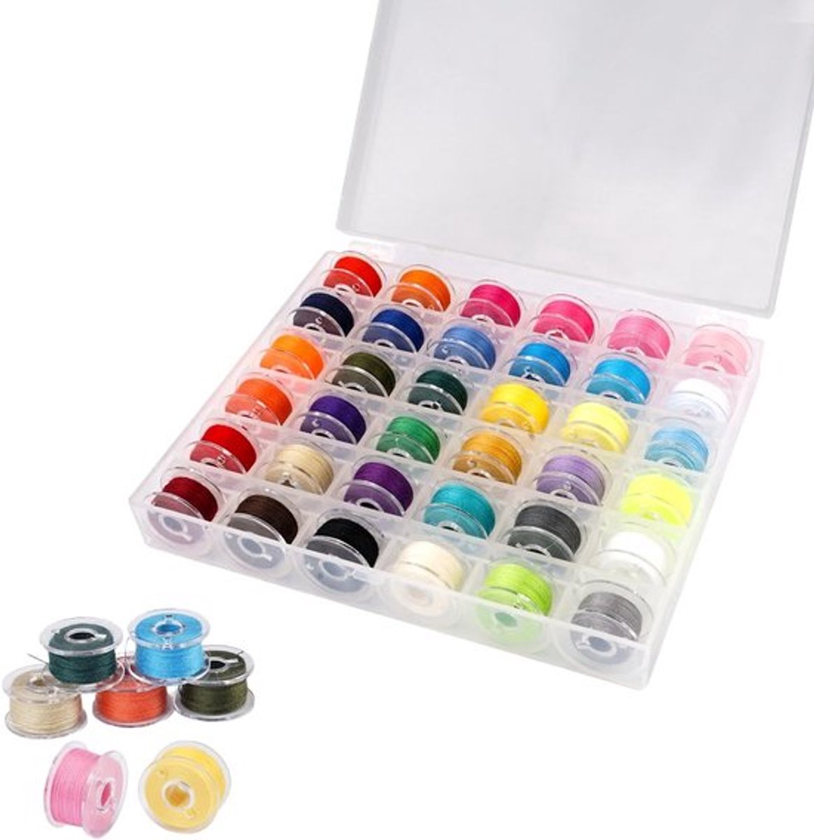 36 Draadspoelen met Opbergdoos in 36 Kleuren, Geschikt voor Naaimachines, Draad en Accessoires voor Creatieve Projecten