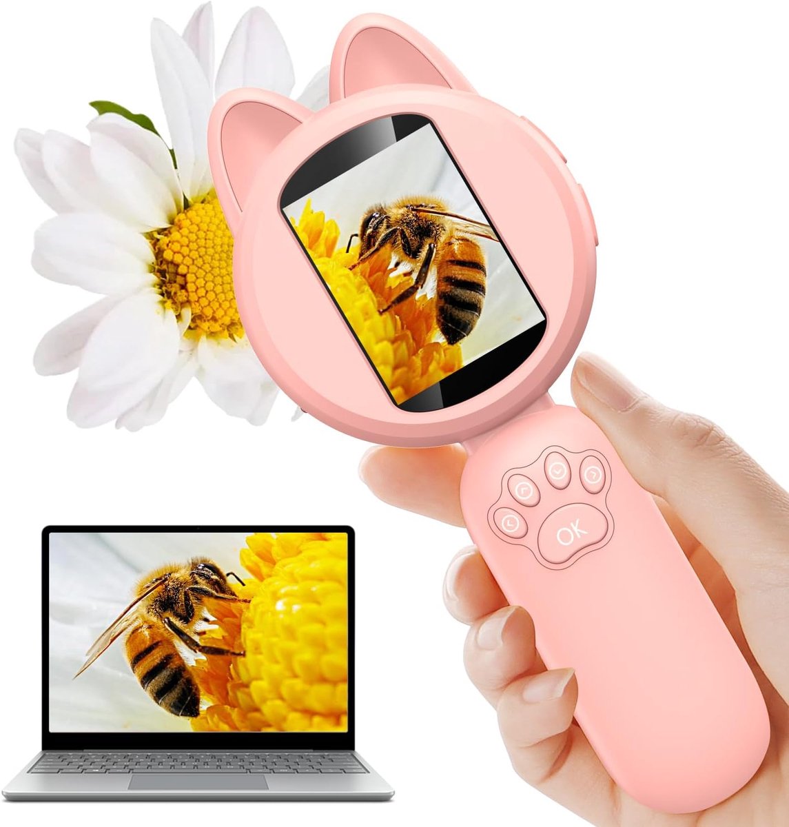 Bobypet - Digitale Kindermicroscoop - Draagbare Zakmicroscoop met 2.0 Inch IPS Scherm - Handmicroscoop Camera 100x - 8 LED Verlichting - Educatief Speelgoed Cadeau 4-12 Jaar - Roze