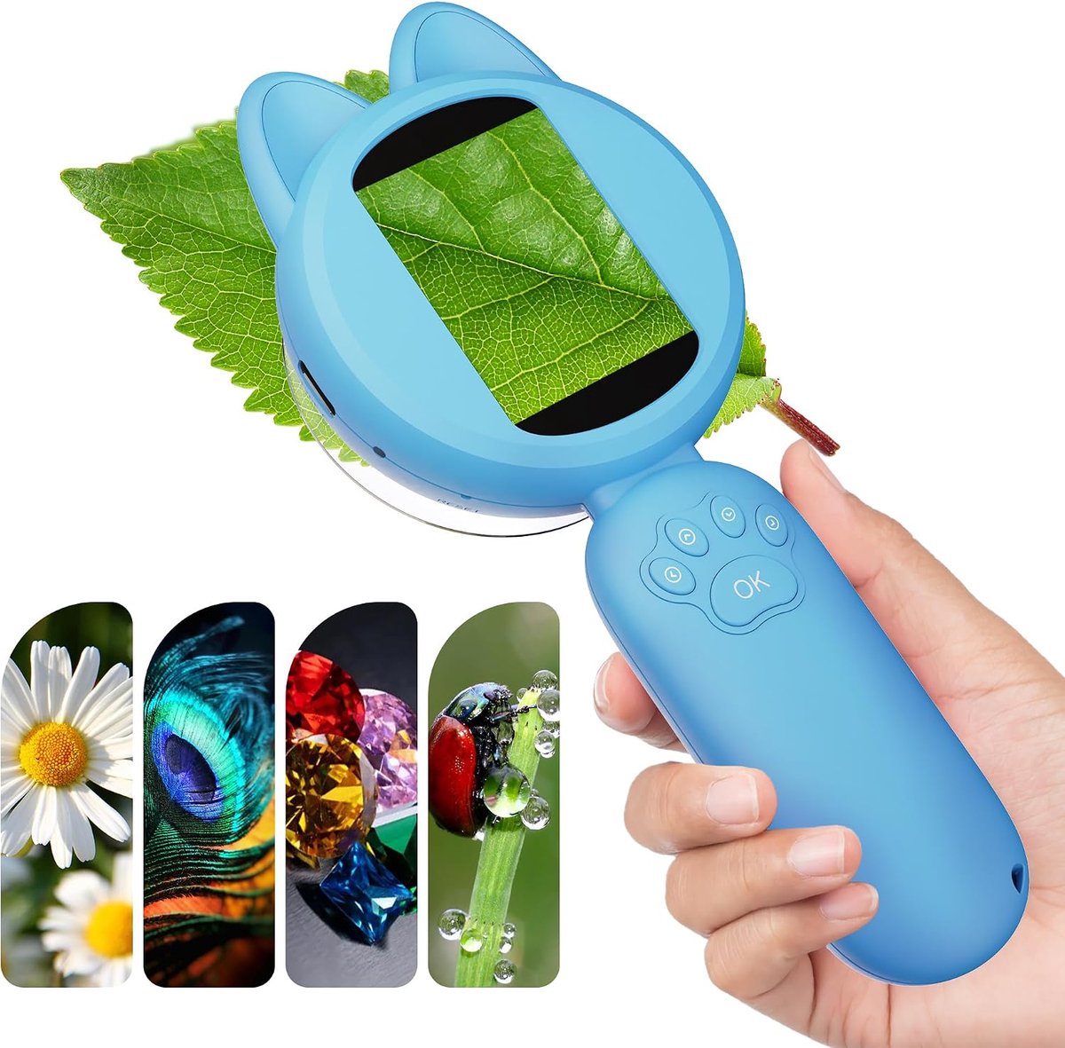 Bobypet - Digitale Kindermicroscoop - Draagbare Zakmicroscoop met 2.0 Inch IPS Scherm - Handmicroscoop Camera 100x - 8 LED Verlichting - Educatief Speelgoed Cadeau 4-12 Jaar - Blauw