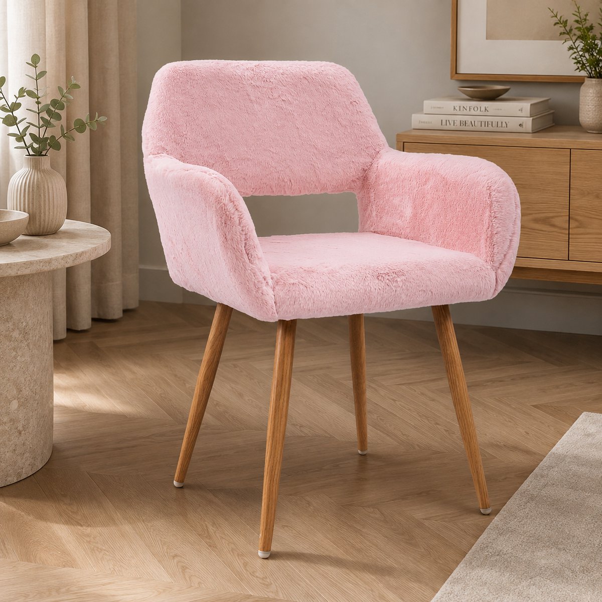 Eetkamerstoelen - Eetkamerstoel - Eettafelstoel - Eetkamerstoelen - Gestoffeerde eetkamerstoel - Met rugleuning - Stof - Middeleeuwse stijl - Roze