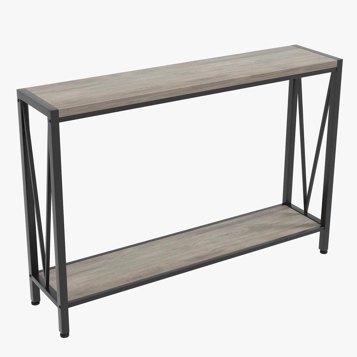 Smalle console tafel met legplank - Industriële haltafel voor achter de bank, woonkamer, hal en gang - 120 x 25 x 76 cm, grijs