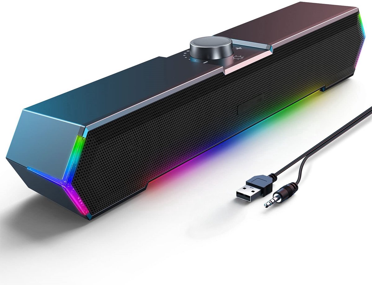 Casalora Soundbar - PC Speakers met Bedrade Bluetooth 5.3 met Microfoon - Netstroom/USB - Touch RGB verlichting - TV Soundbar - Monitor Box