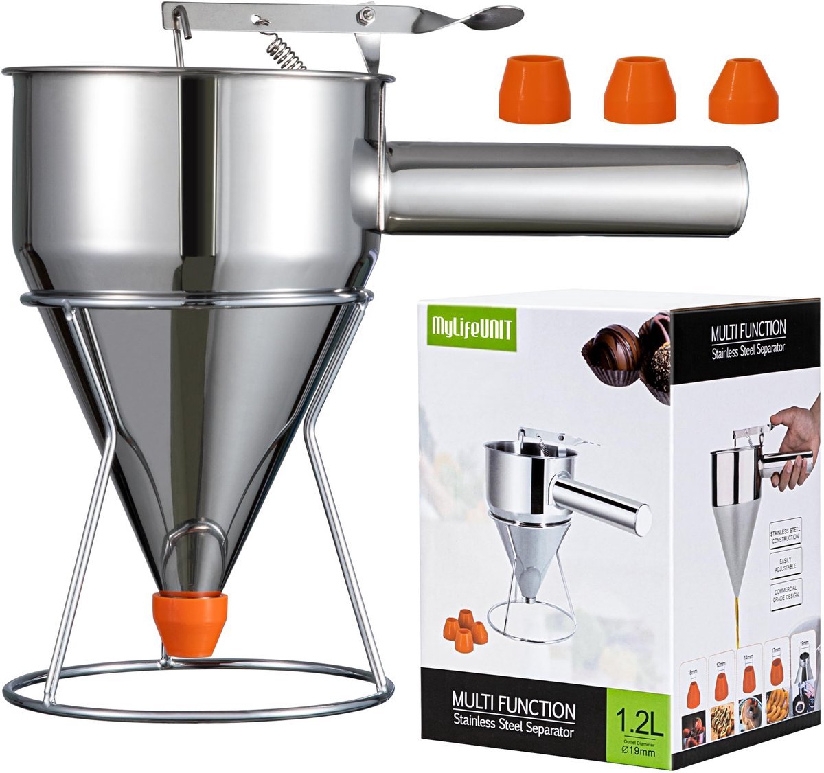 Casalora Beslagdispenser RVS - Ø13cm - Beslag Dispenser Oliebollen met Meerdere Spuitmonden - Deeg Dispenser - Batter Dispenser - Doseer Giettrechter