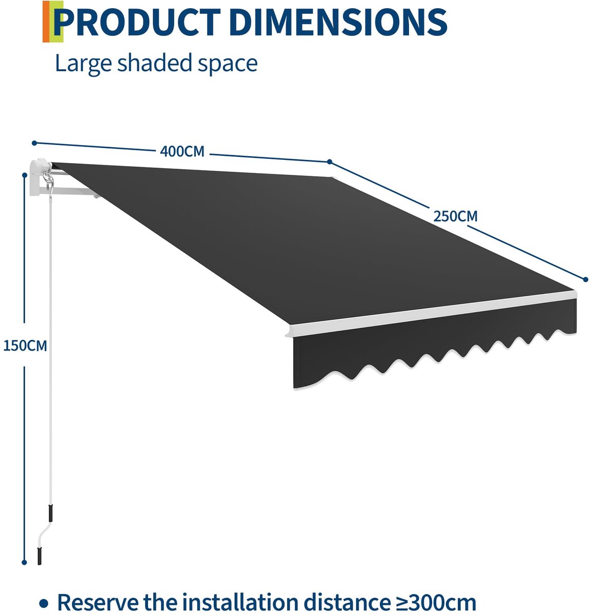 Zonnescherm - 400x250cm - Knikarmscherm met Slinger - Terrasscherm Wandmontage - UV50+ - Waterafstotend - Kantelbaar - Zonwering - Voor Terras En Balkon - Zwart
