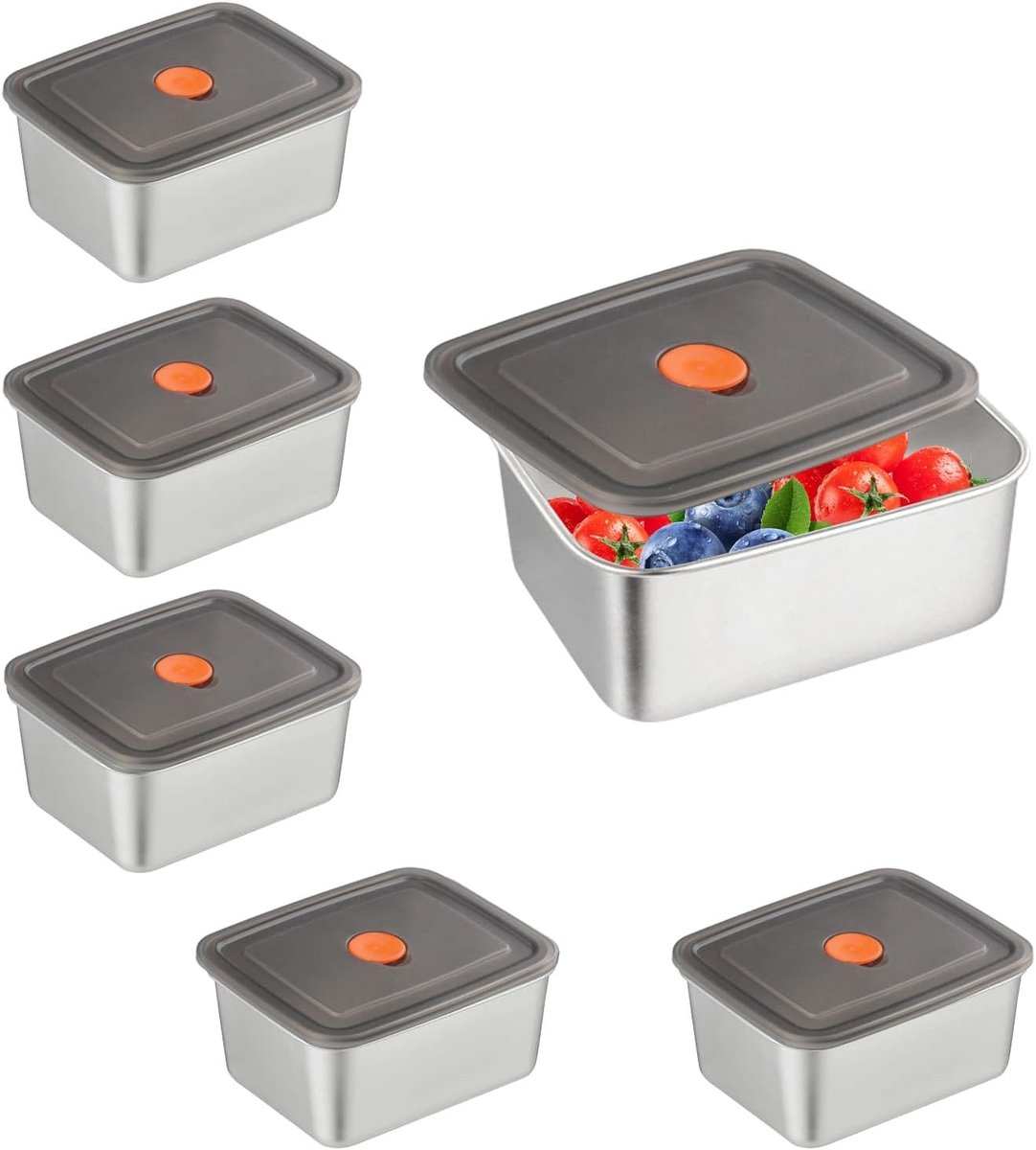 Roestvrijstalen Voedselopslagcontainers - Zilver - 13,5 cm - Herbruikbaar en Vaatwasmachinebestendig - Voor Maaltijdvoorbereiding
