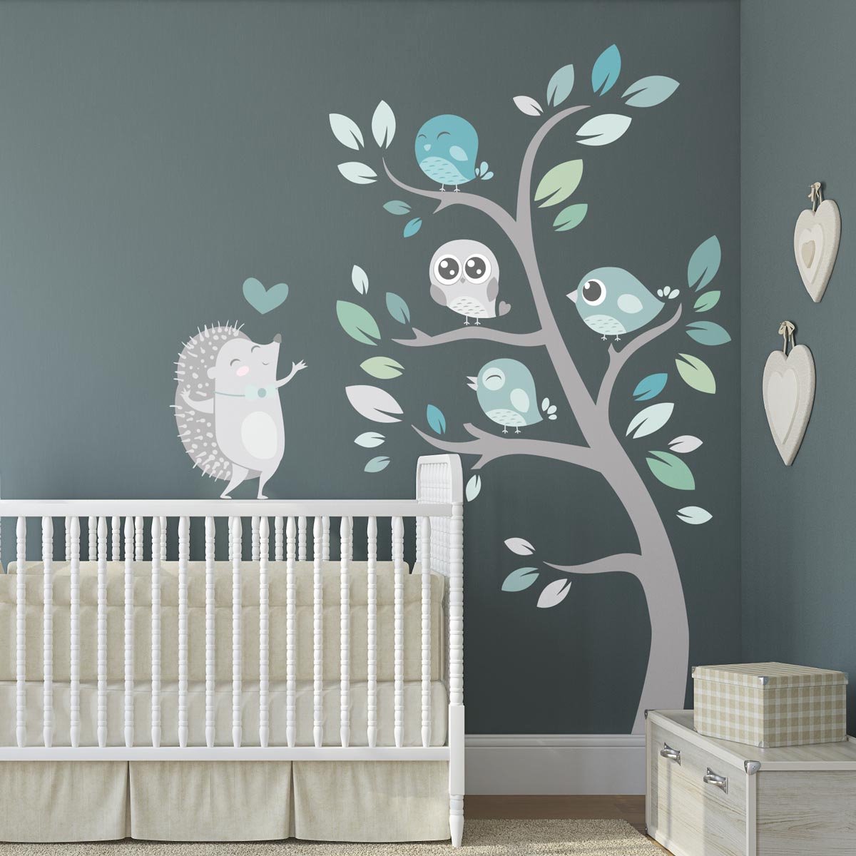 Ambiance Sticker Muurstickers - Egel en vogels in de natuur - Zelfklevende stickers - 80x60cm Multi color