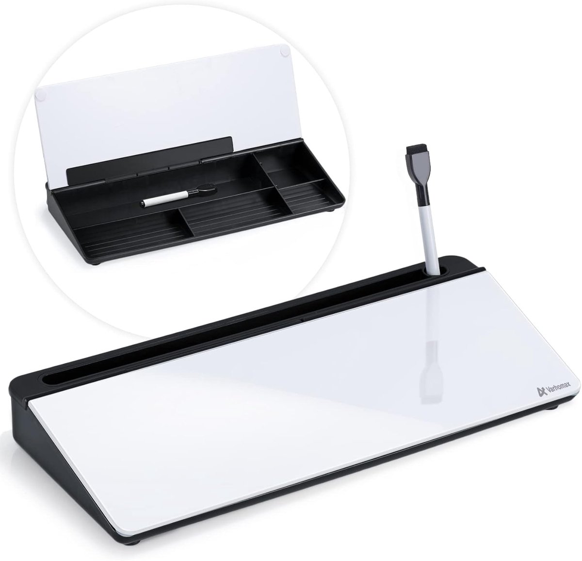 Varhomax Glass Desk Whiteboard with Storage, Desktop Organizer - ShopVlot