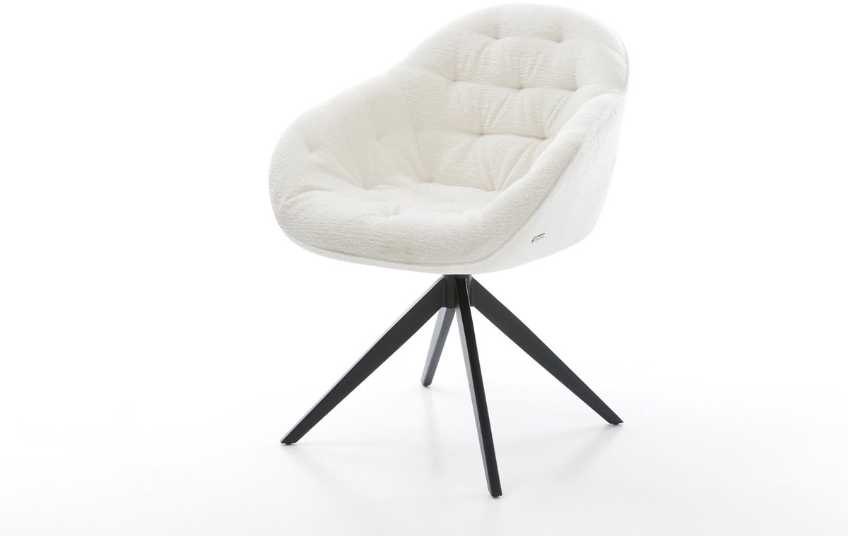 Eetkamerstoel Gaio-Flex kruisframe breed zwart bouclé zacht beige 360° draaibaar rocker-functie