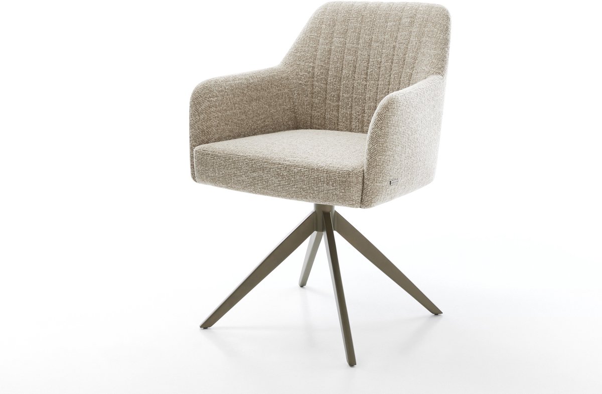 Eetkamerstoel Greg-Flex kruisframe breed afwerking met titanium geweven stof beige 360° draaibaar rocker-functie pocketveer kern