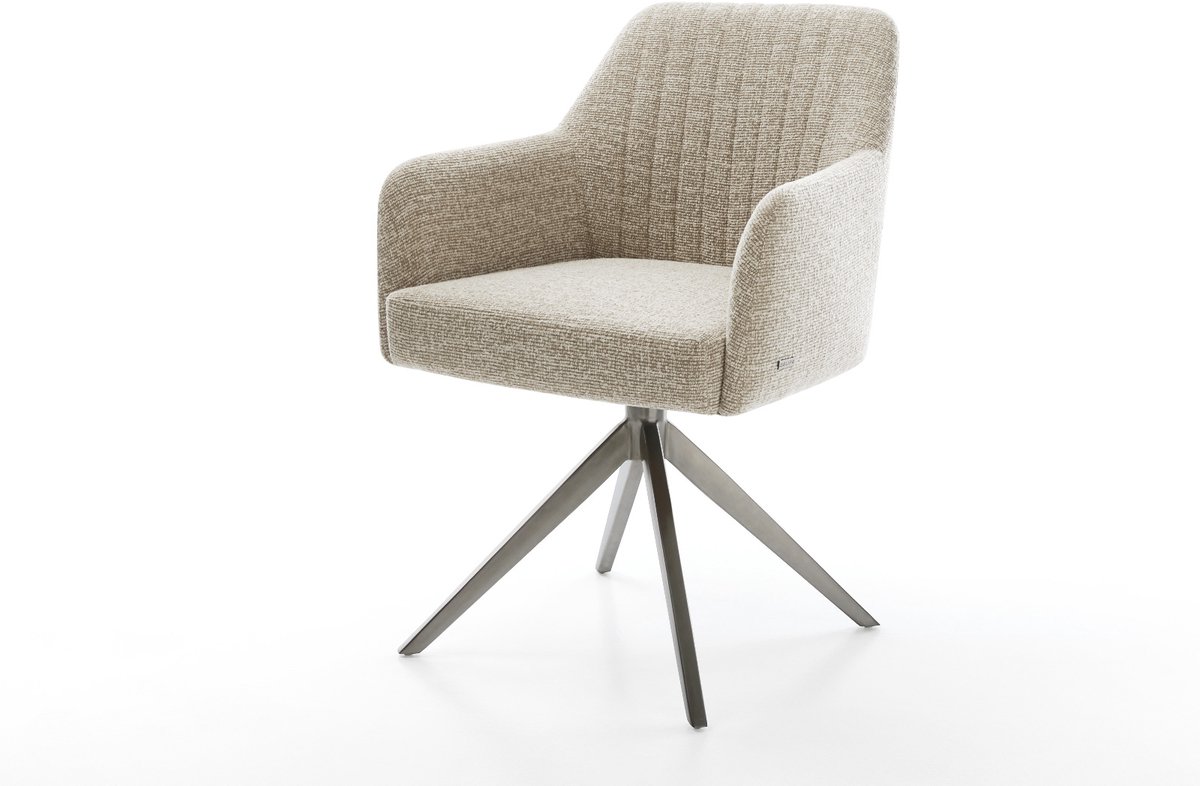 Eetkamerstoel Greg-Flex kruisframe breed grafiet geweven stof beige 360° draaibaar rocker-functie pocketveer kern