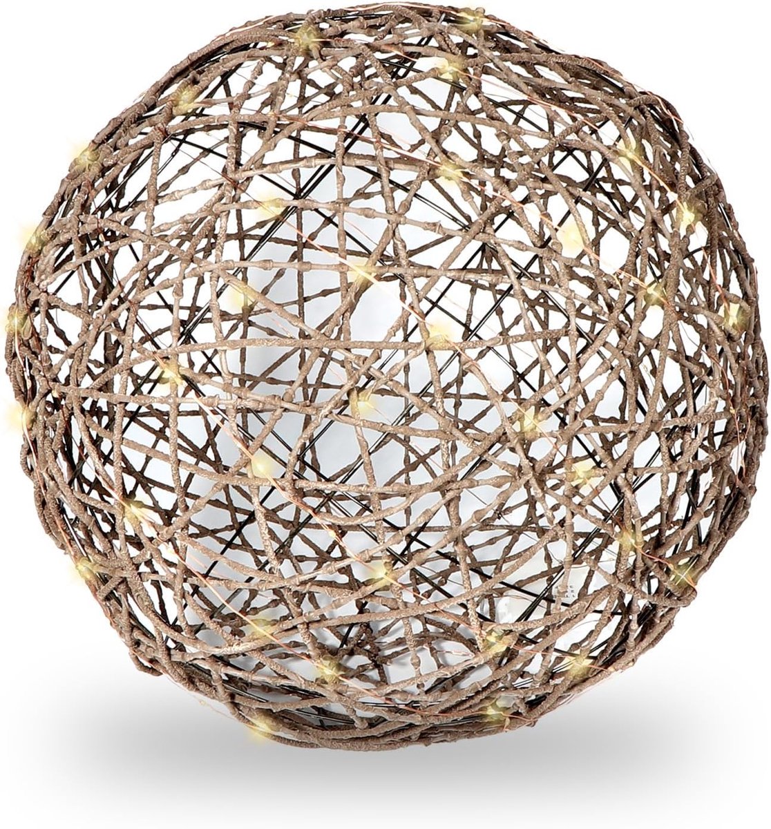 Gartenpirat Rattan Look Decorative Ball Diameter 30 cm 50 LEDs Warm White Copper Wire Fairy Lights Battery Timer - ShopVlot