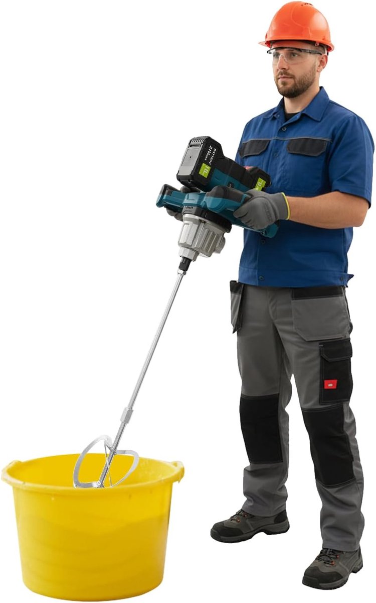 Kleurmortelmixer, max. 1200 W, elektrische betonmixer met 6 instelbare snelheden, draagbare mortelmixer met 2 x - ShopVlot