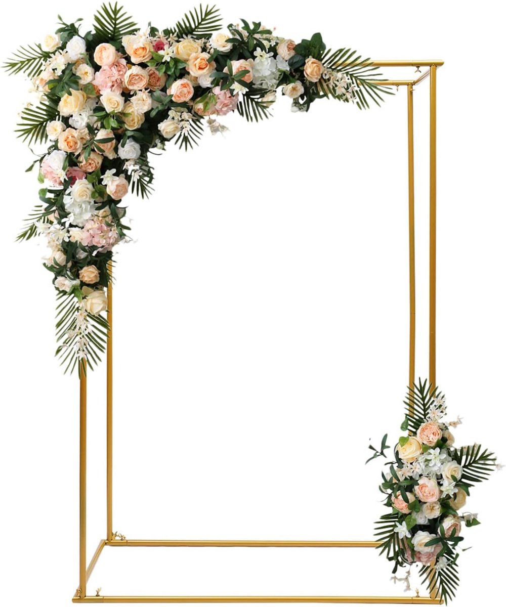 180 x 120 x 60 cm, Gold Wedding Arch Rakes, Bow, 22 mm, Round Tube, Background, Birthday, Wedding Arch, Flower Frame - ShopVlot