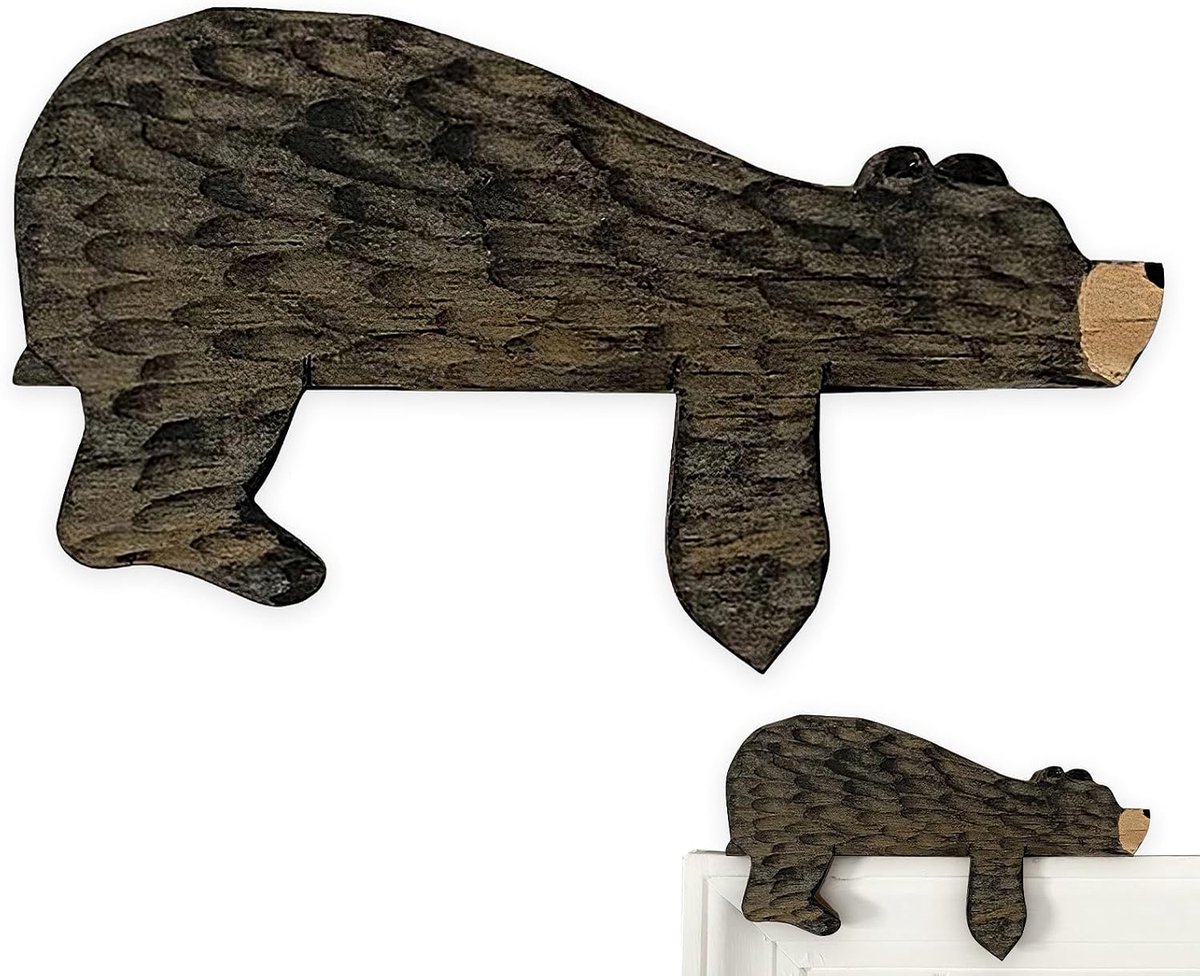 Houten deurtopper (linkerkant) - schattige beervorm, rustiek houten decor voor charmante huisesthetiek (bruin) - ShopVlot