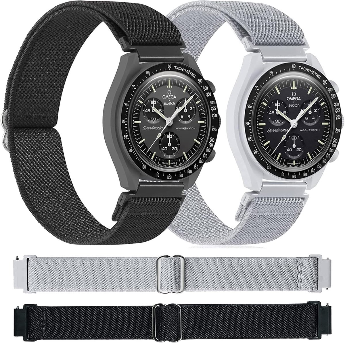 Miimall [2 Pack] for OMEGA × Swatch Bioceramic Moonswatch Elastic Nylon Fabric Wristband for Men and Women - ShopVlot