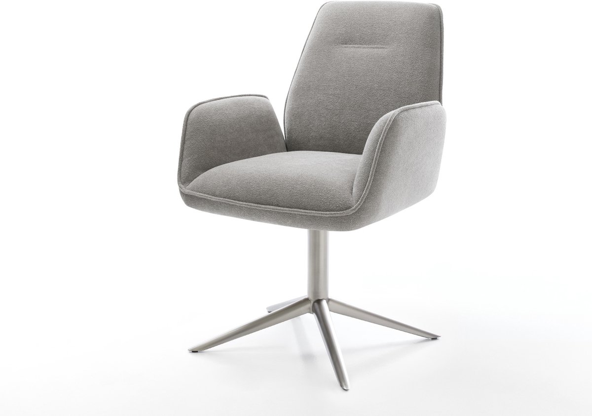 Eetkamerstoel Zoa-Flex kruispoot roestvrij staal zachte stof met structuur grijs 360° draaibaar rocker-functie pocketveer kern