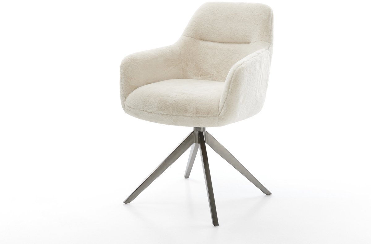 Eetkamerstoel Pejo-Flex kruisframe breed grafiet pluchen crème-wit 360° draaibaar rocker-functie pocketveer kern