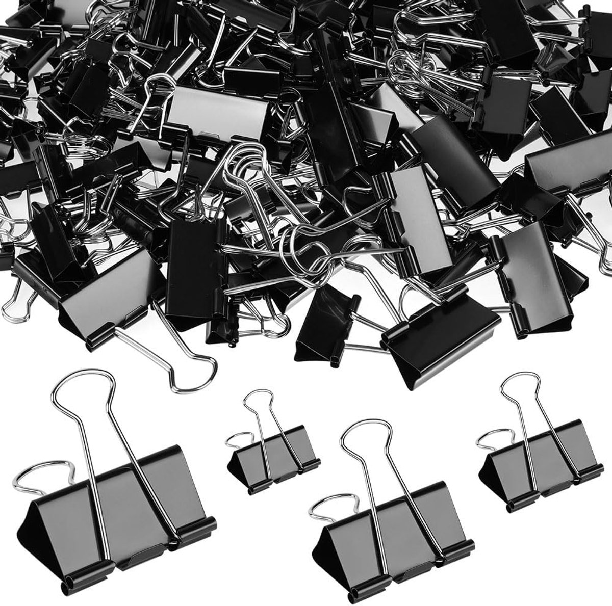 205-delige Foldback Clips 15mm - 19mm - 25mm - 32mm Metalen paperclips Binderclips Multifunctionele clips Foldback Clips Zwarte paperclips voor documenten - papier - notities - enz
