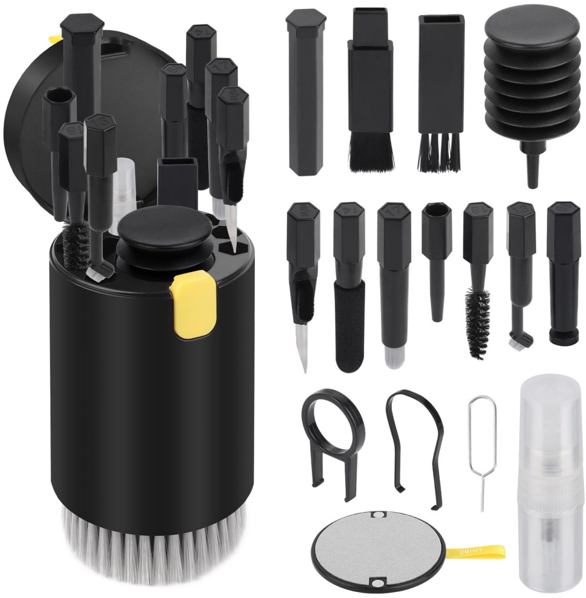 longziming -20-in-1 Elektronica Reinigingsset – Toetsenbordreiniger met Reinigingsborstels, Keycaptrekker, Reinigingspen en Luchtblazer – Voor Smartphone, Oordopjes, Camera, Laptop, Tablet en Scherm – Zwart